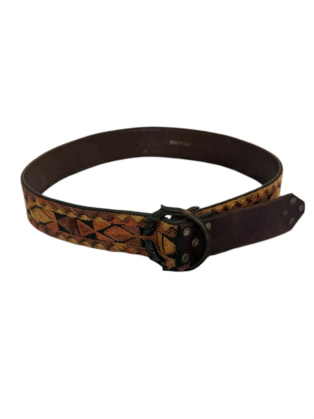 Vintage 60s Bechelli Leather Southwestern/Aztec Style Belt Size Large
